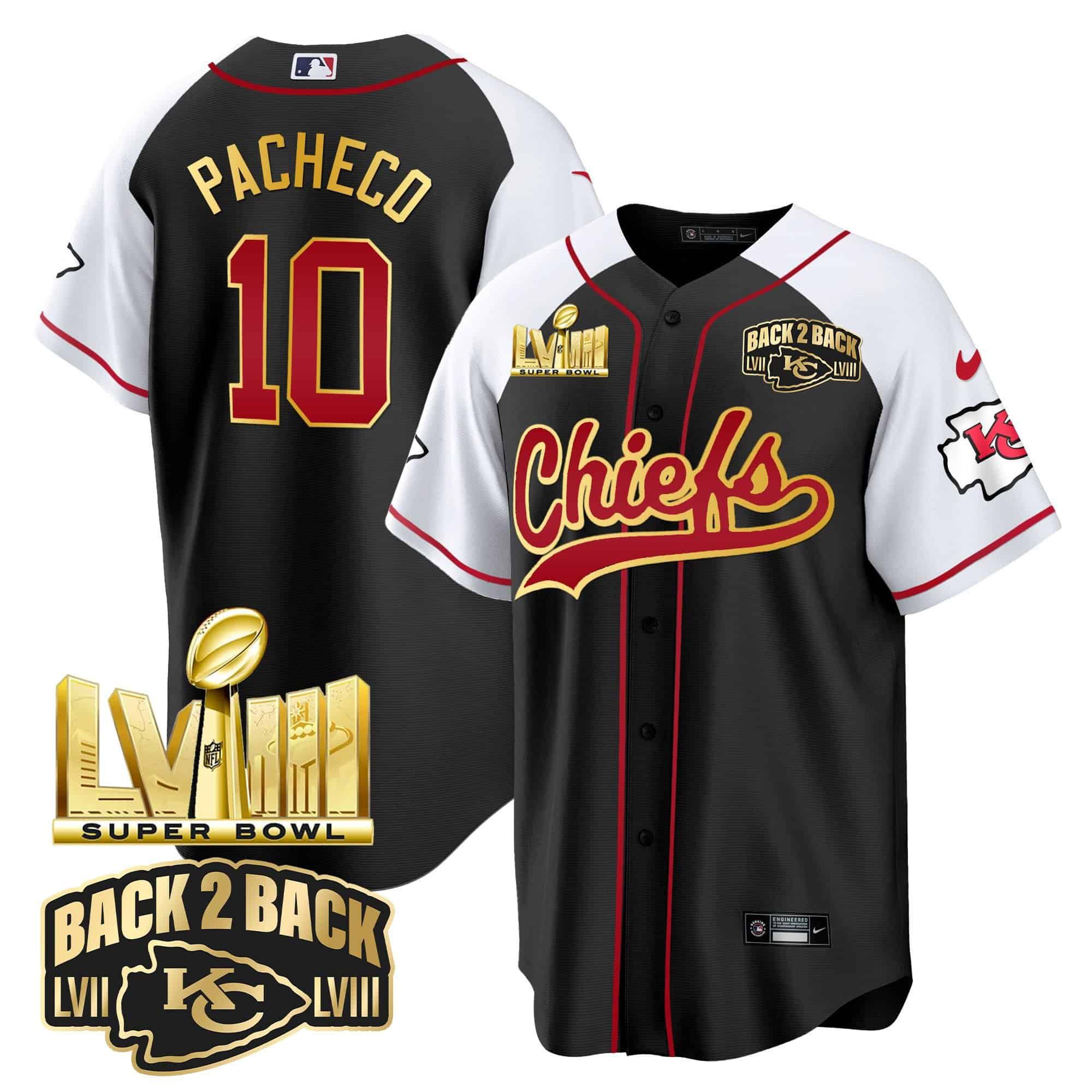 Men Kansas City Chiefs #10 Pacheco Black 2024 Nike Super Bowl LVIII Back-2-Back Gold Patch Baseball NFL Jersey style 1->indianapolis colts->NFL Jersey
